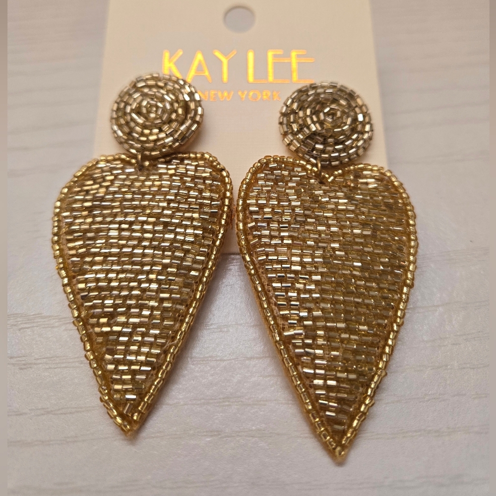 Gold Beaded Heart Earrings